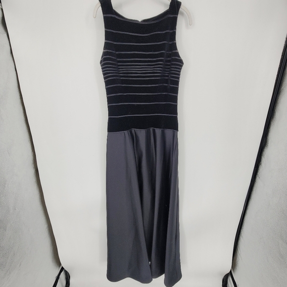 Tadashi Shoji vintage Velvet Maxi Dress black Sleeveless A-Line Satin Gown 8 - Picture 1 of 7